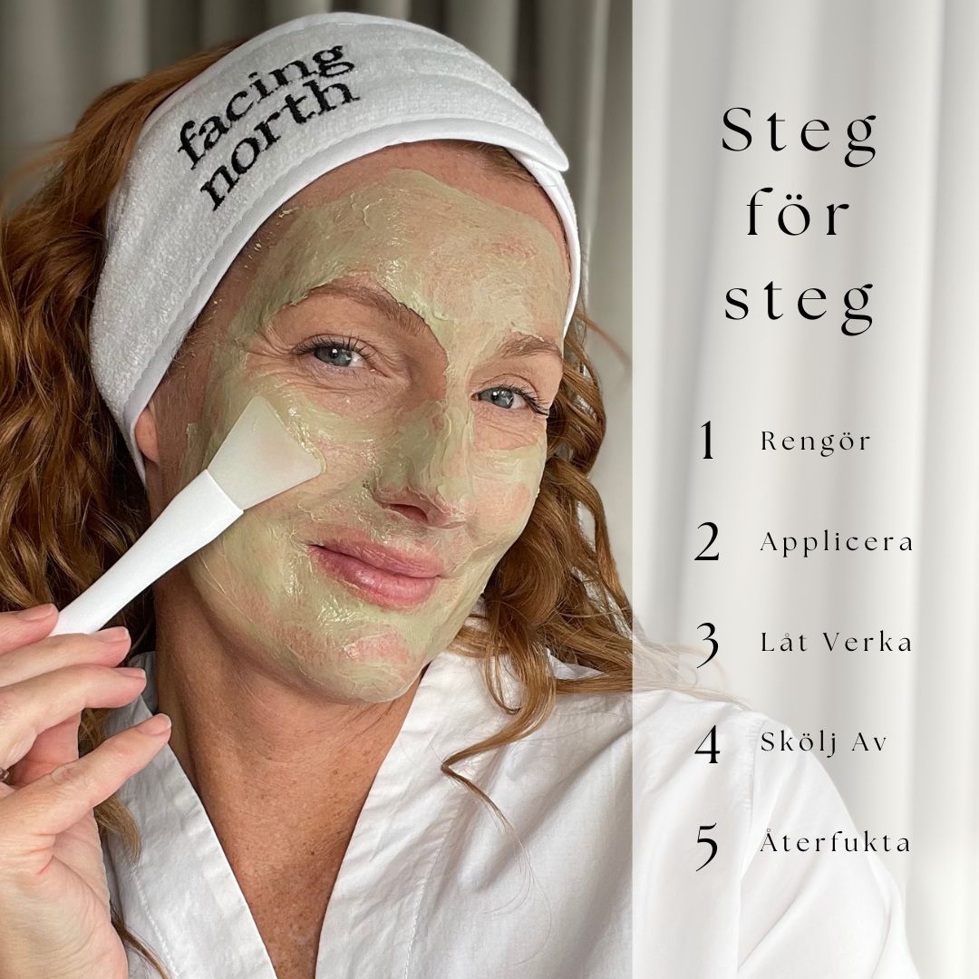 Steg för steg instruktion för applicering av grön lermask